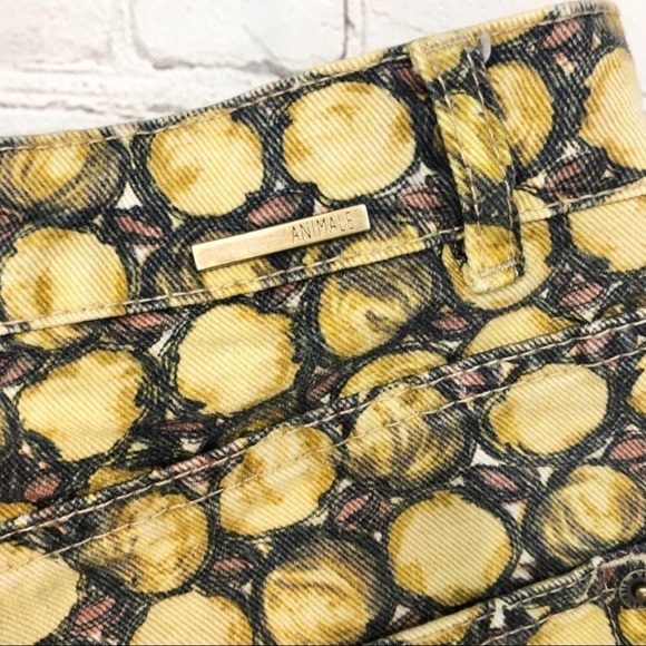 Animale Denim Cut Off Shorts Distressed Yellow Circle Lemon Pattern Size 42 - Picture 8 of 10